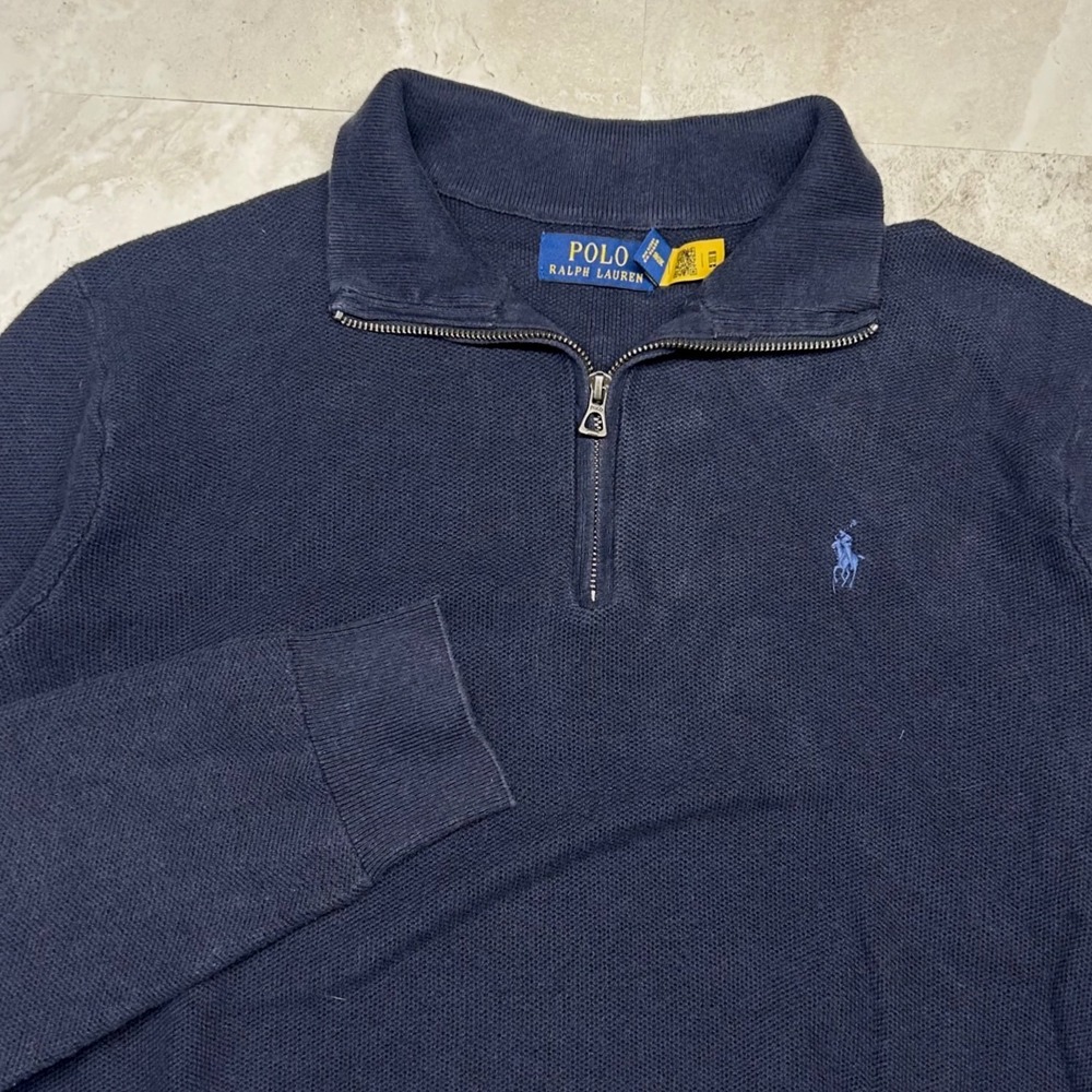Polo Ralph Lauren Quarter Zip Navy Blue Mens Size LT Cotton Pullover Sweater